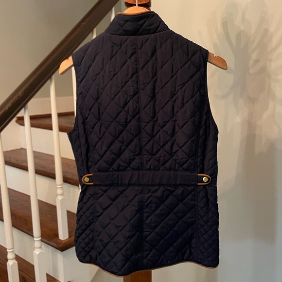Fate Navy Blue Quilted Vest with Brown Trim, Size Medium - Picture 2 of 6